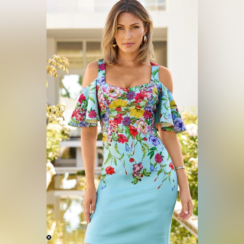 Boston Proper Garden Row Placed Print Cold Shoulder Scuba Dress NWT SZ 6